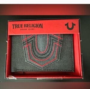 True Religion Black Wallet with Red Stitching